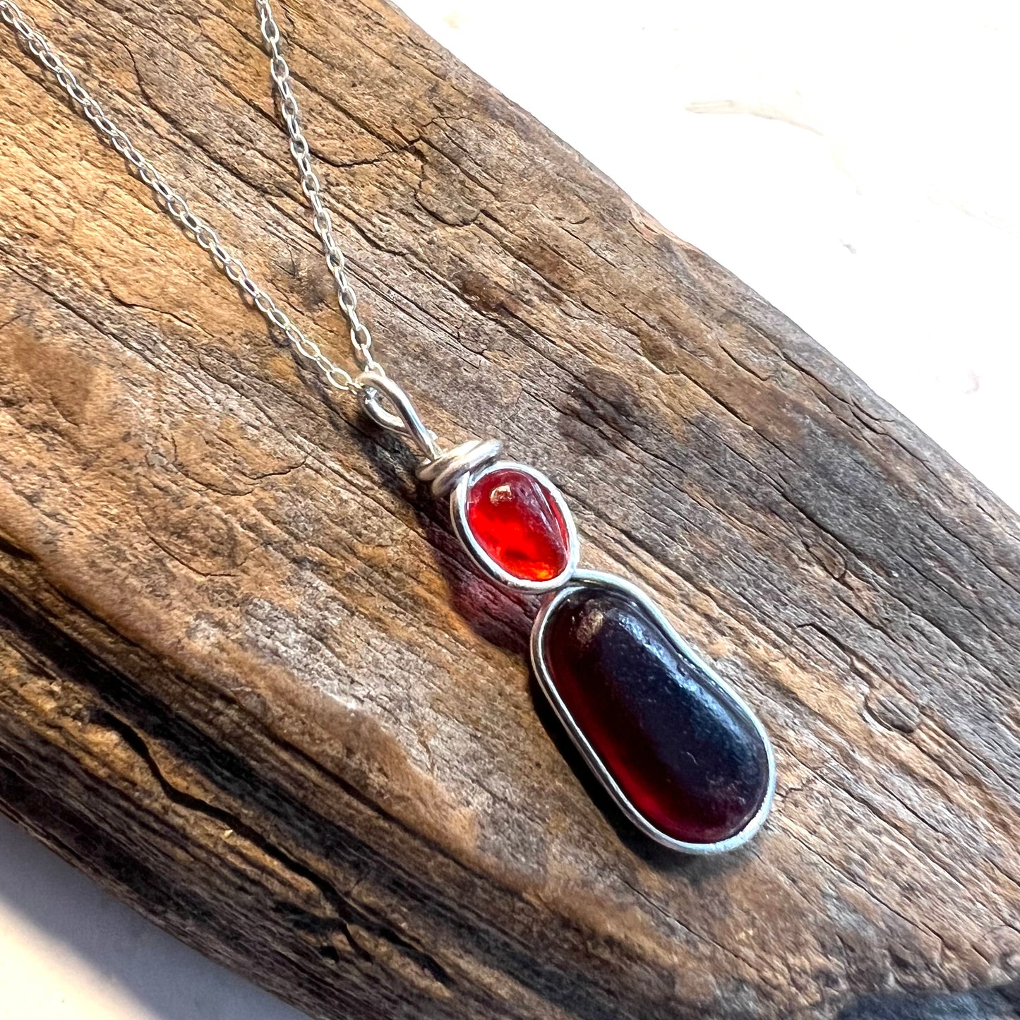 Rare Red and Orange Seaham Sea Glass Pendant