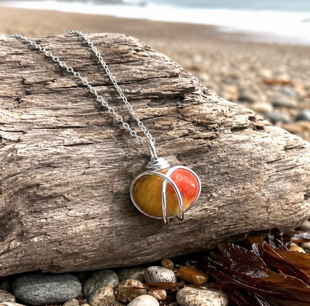 Very Rare Red and Orange Seaham Sea Glass Multi Pendant