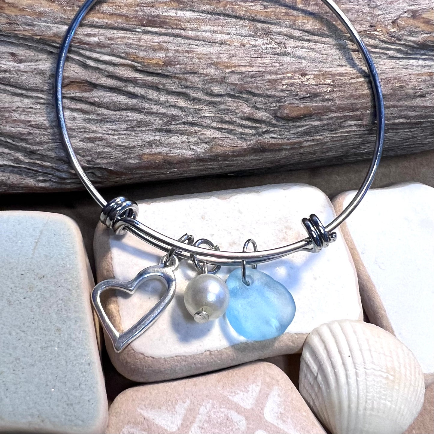 Seaham Sea Glass Heart Charm Bracelet