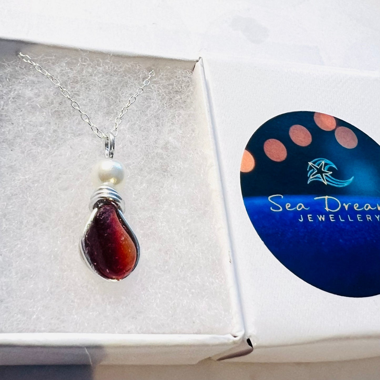 Rare Deep Red/Orange Seaham Sea Glass  Pendant