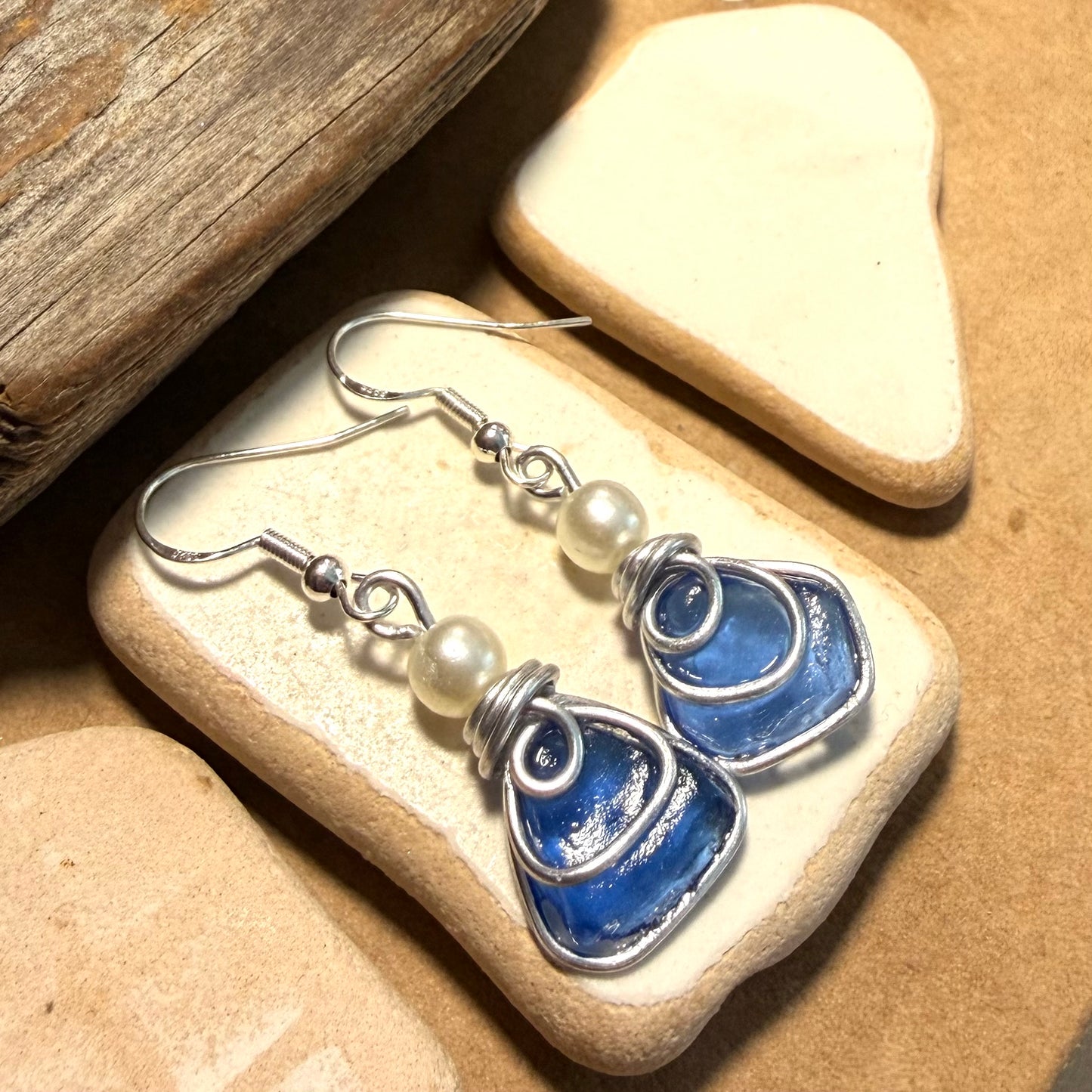Blue Sea Glass Earrings