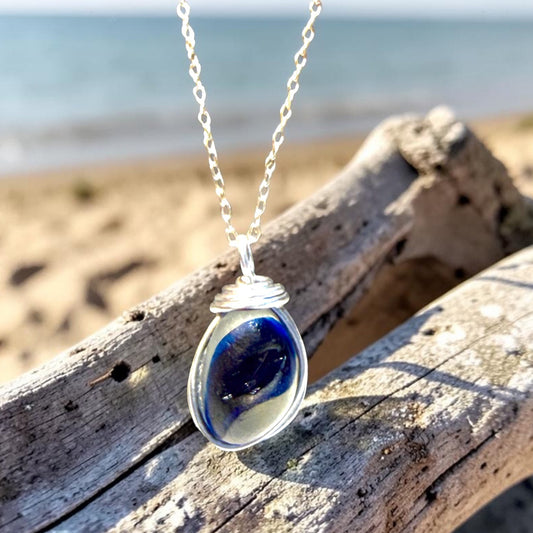 Seaham Sea Glass Multi Tone Blues  Pendant
