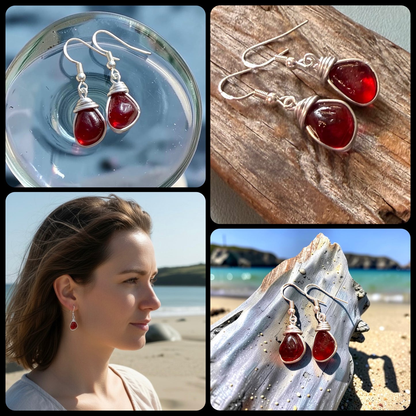 Rare Red Seaham Sea Glass Earrings