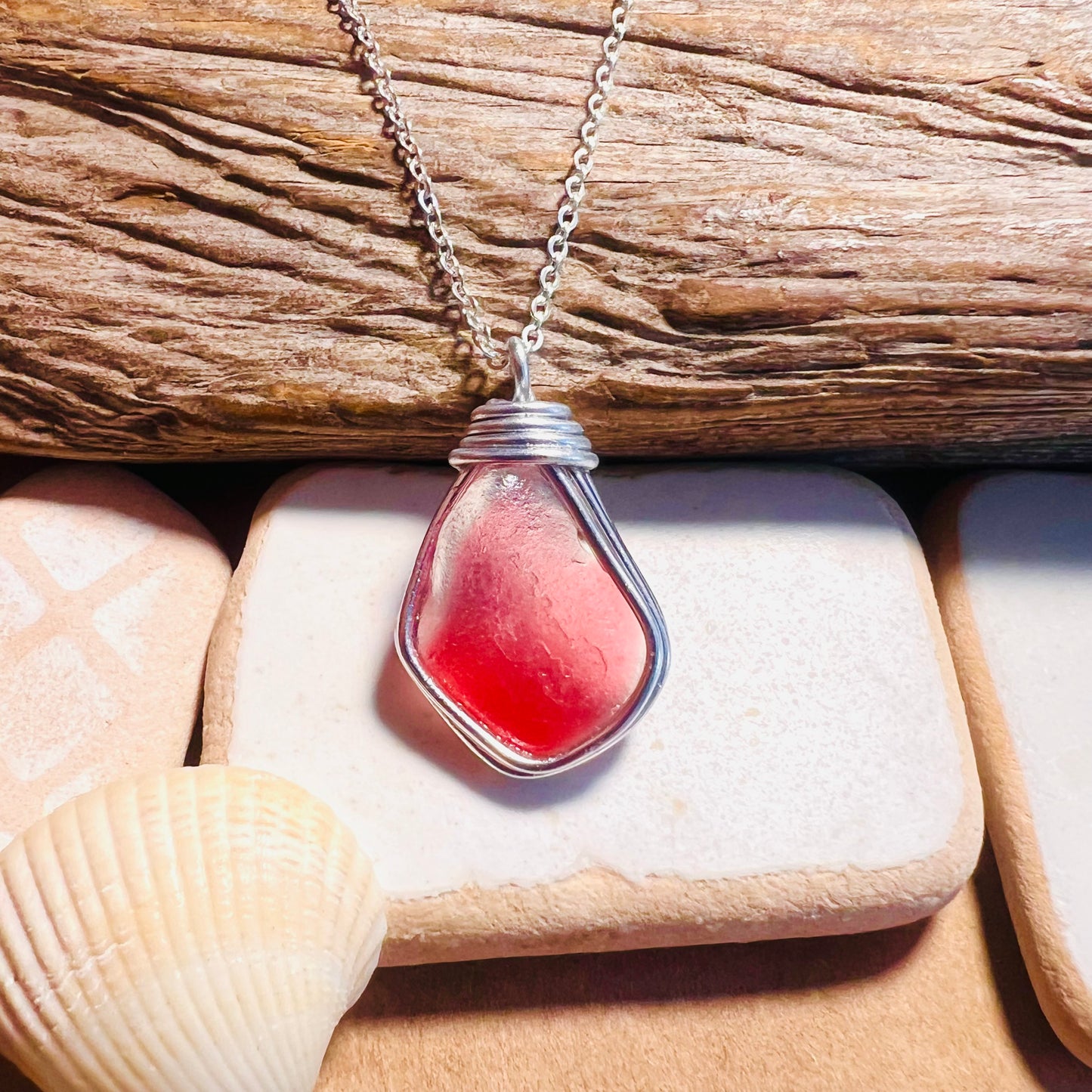 Large Pink Seaham Sea Glass Multi Pendant