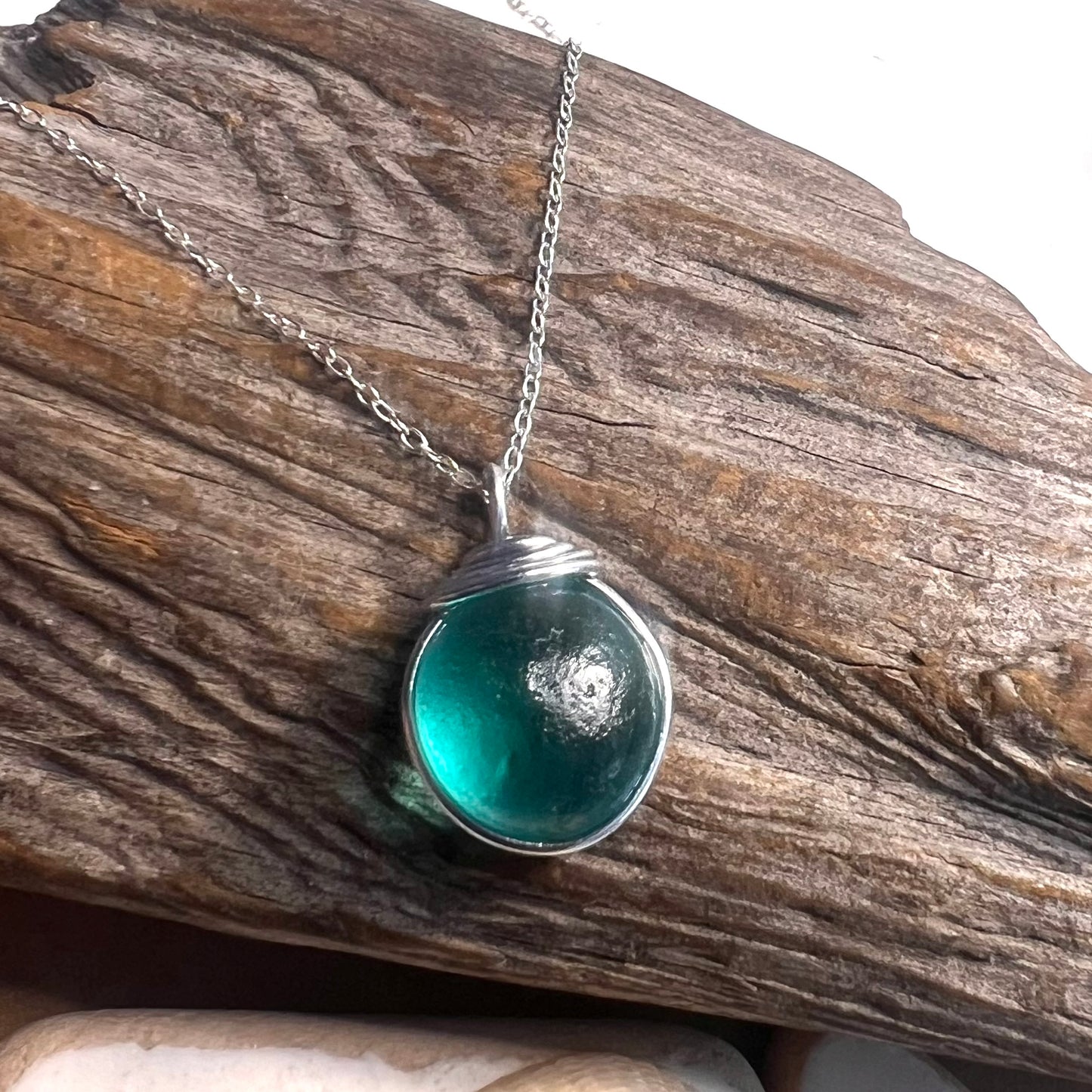 Canary Island Rare Turquoise Green Sea Glass Pendant