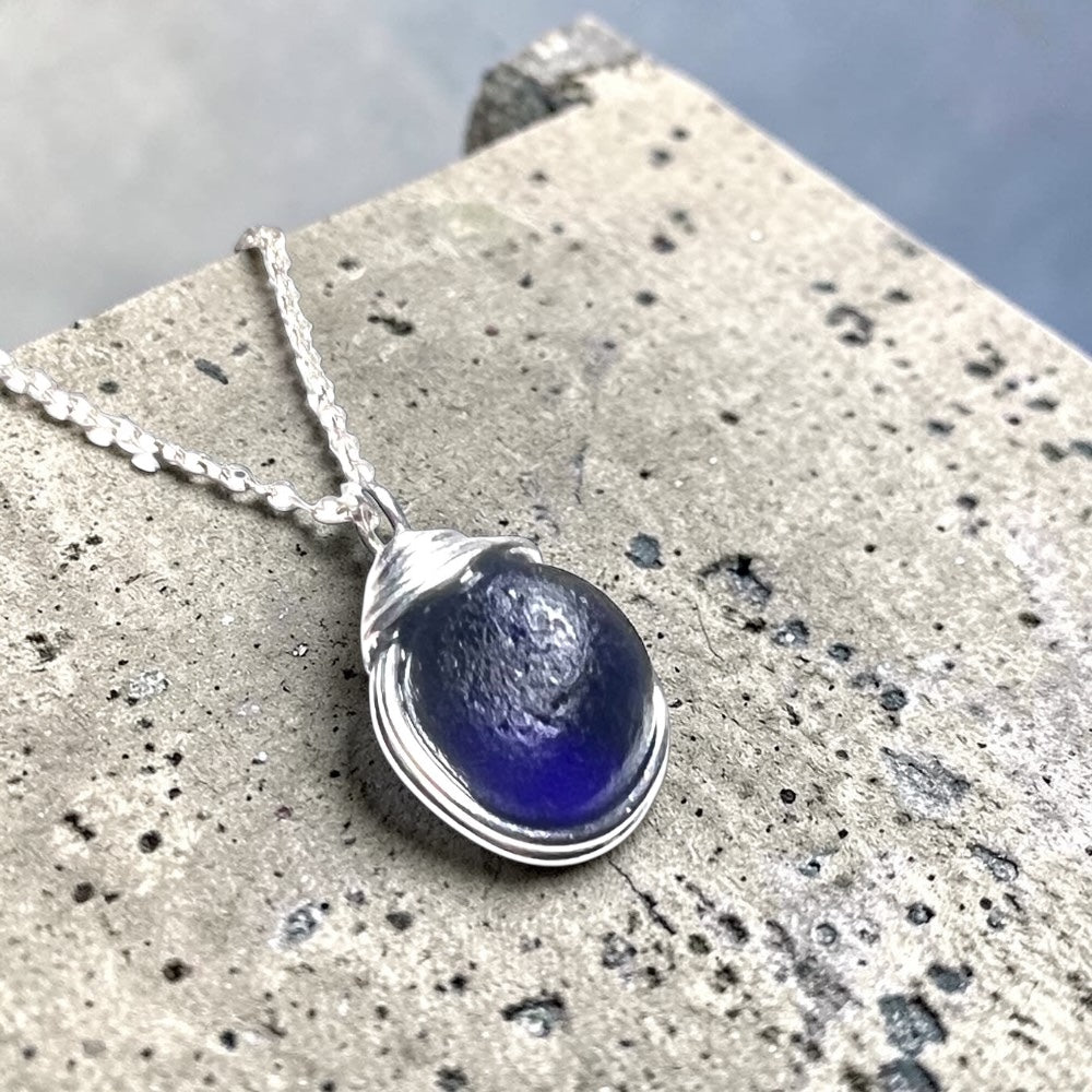 Deep Blue Seaham Sea Glass Pendant