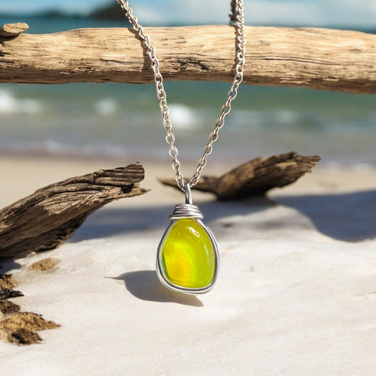 Rare Yellow UV Reactive Seaham Sea Glass Pendant