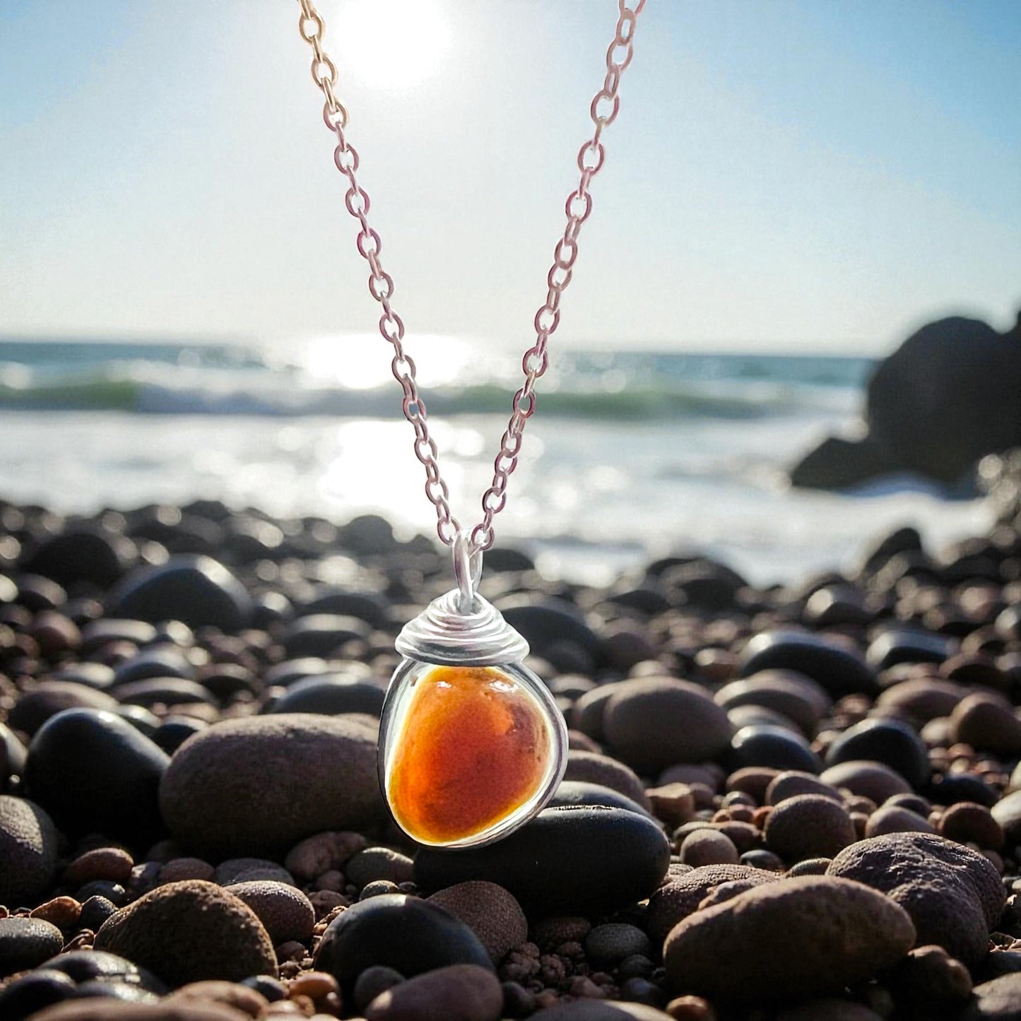 Beautiful Seaham Sea Glass Multi Tone Pendant