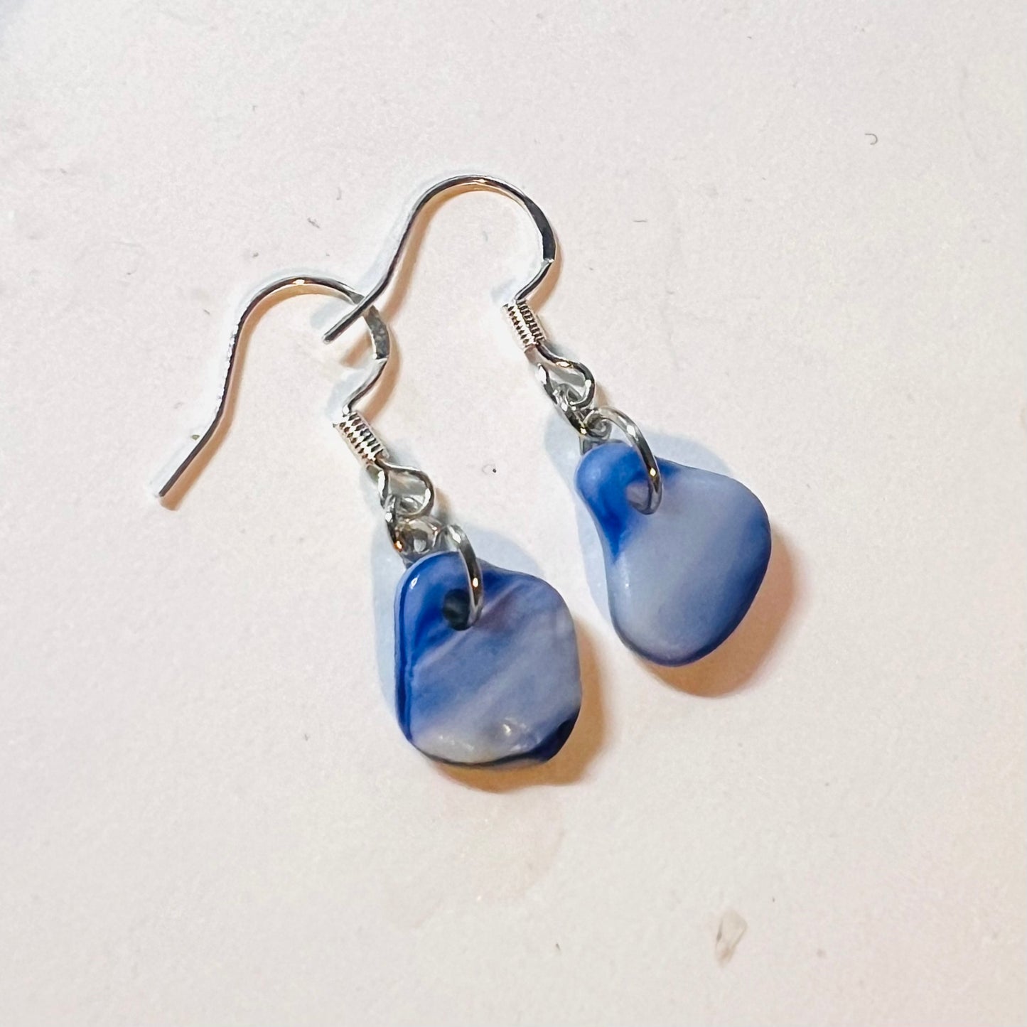 Blue and White Milky Seaham Sea Glass Earrings