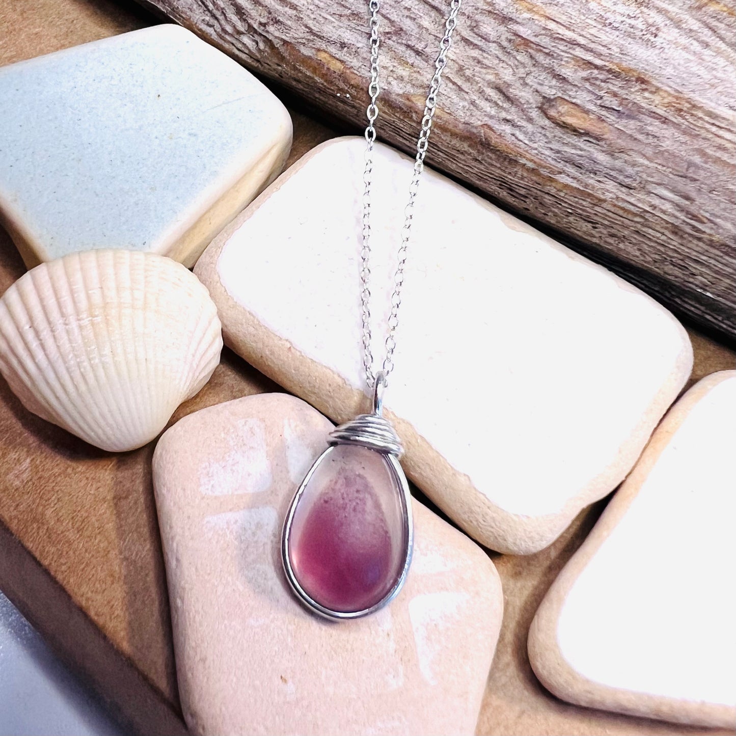 Rare Mauve Purple/Pink tone of Seaham Sea Glass Multi Pendant