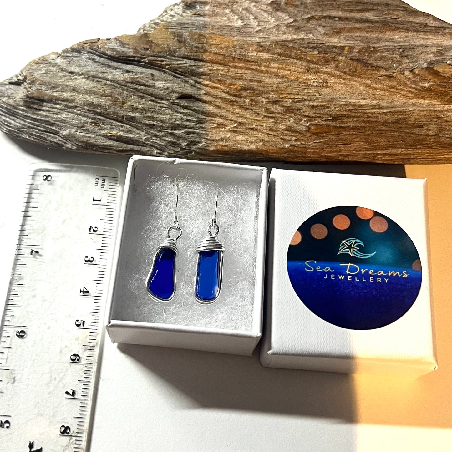 Cobalt Blue Seaham Sea Glass Earrings