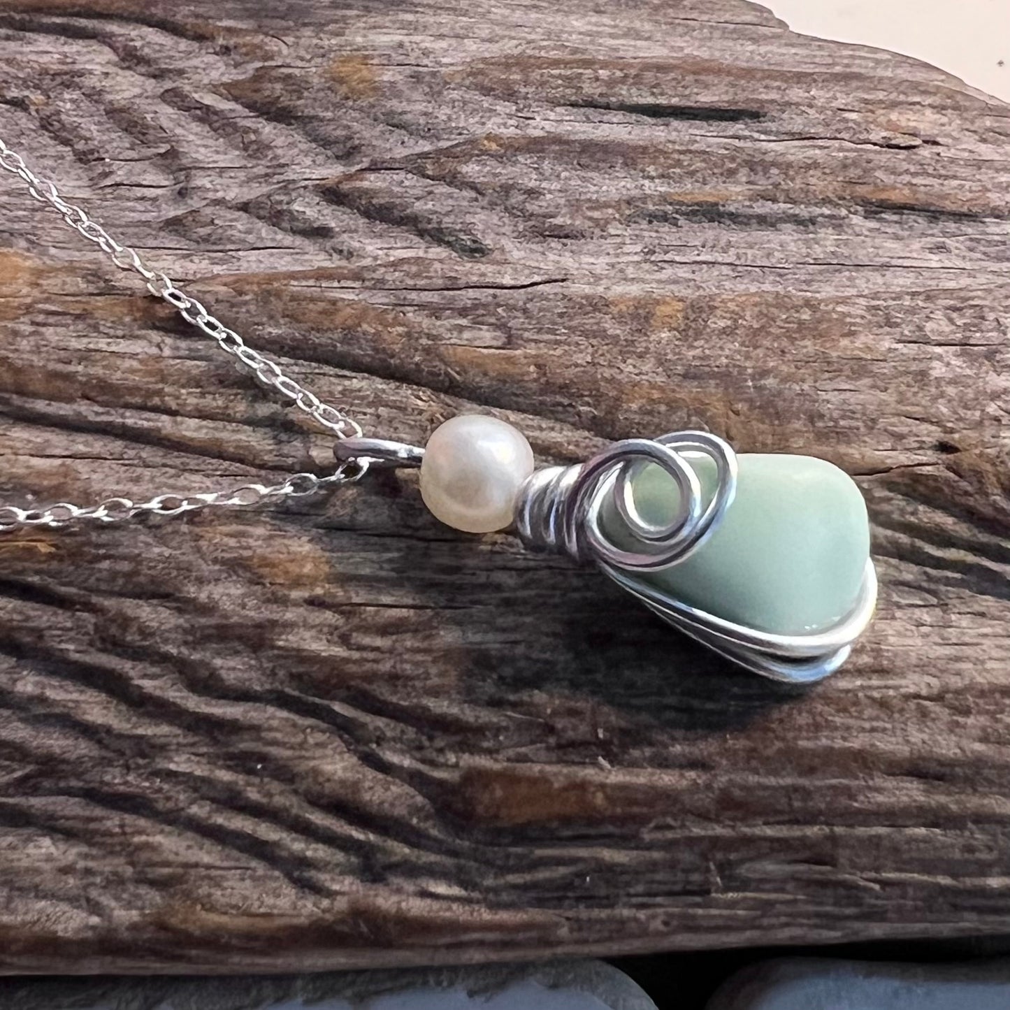Mint Green Seaham Milk Glass Pendant