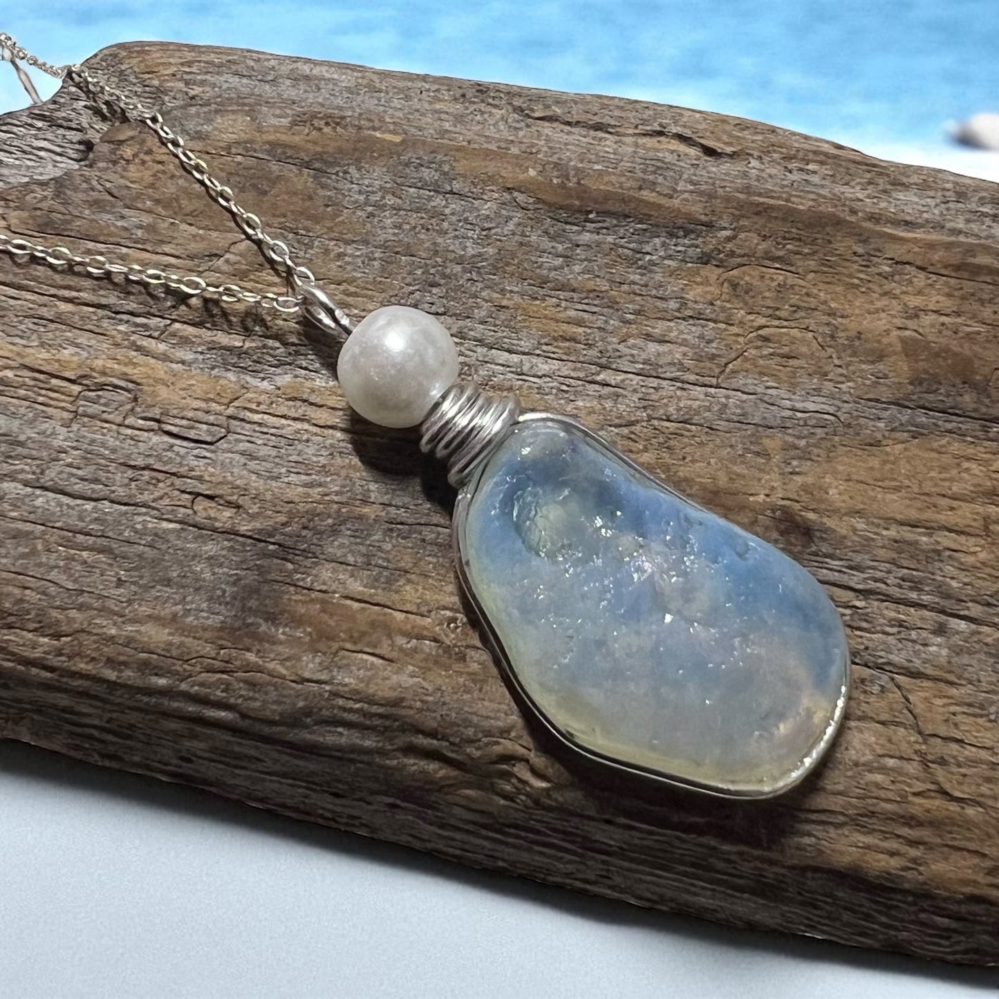 Rare Large Opalescent Seaham Sea Glass Pendant