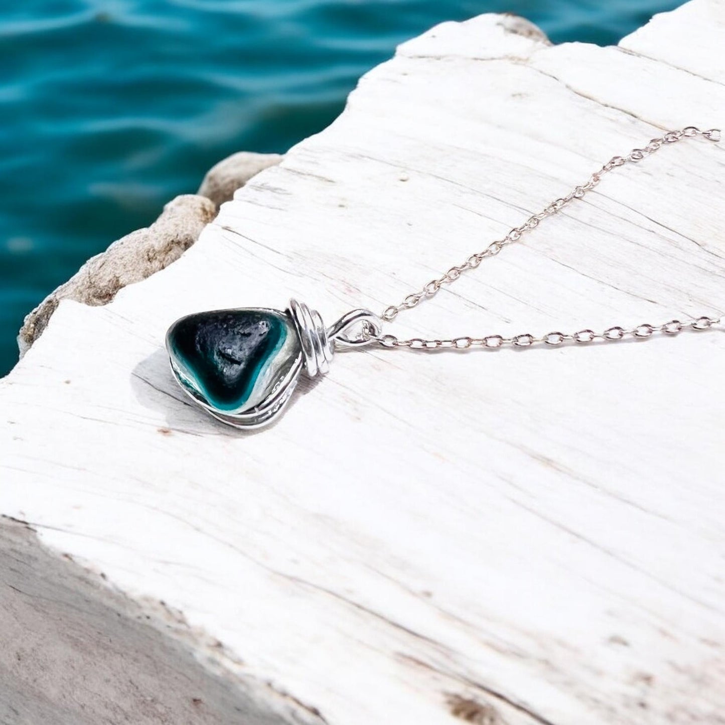 Turquoise Seaham Sea Glass Multi Pendant