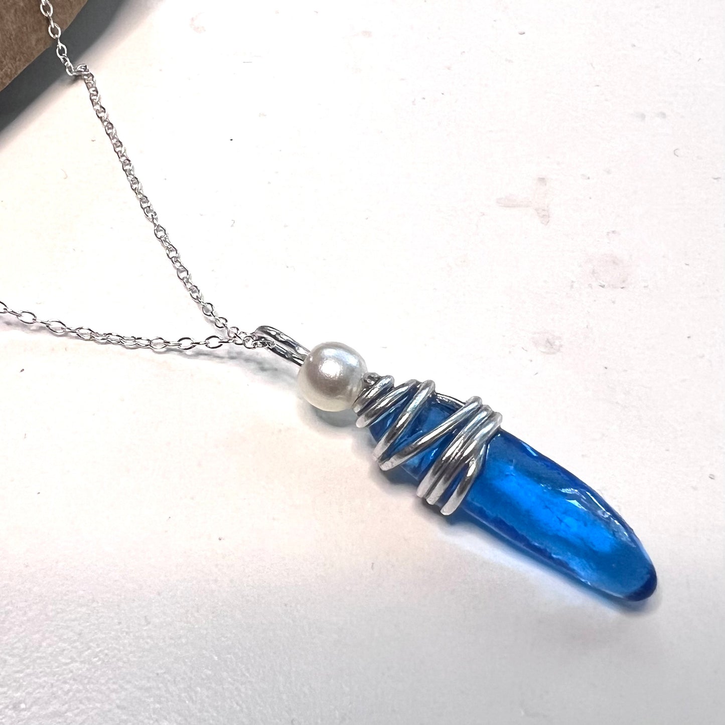 Mid Blue Seaham Sea Glass Pendant