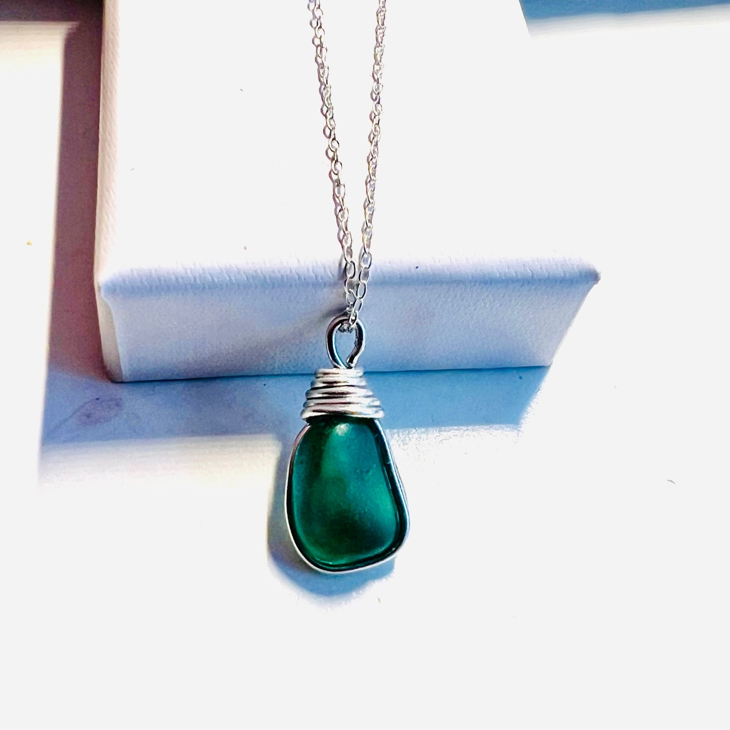Turquoise Seaham Sea Glass and Glass Pearl Pendant