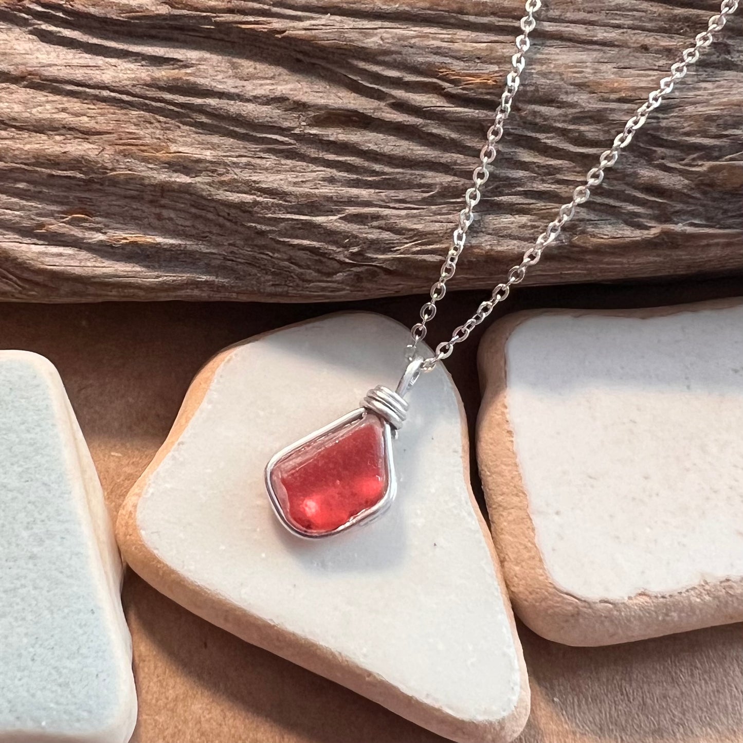 Coral Pink Seaham Sea Glass Multi Pendant