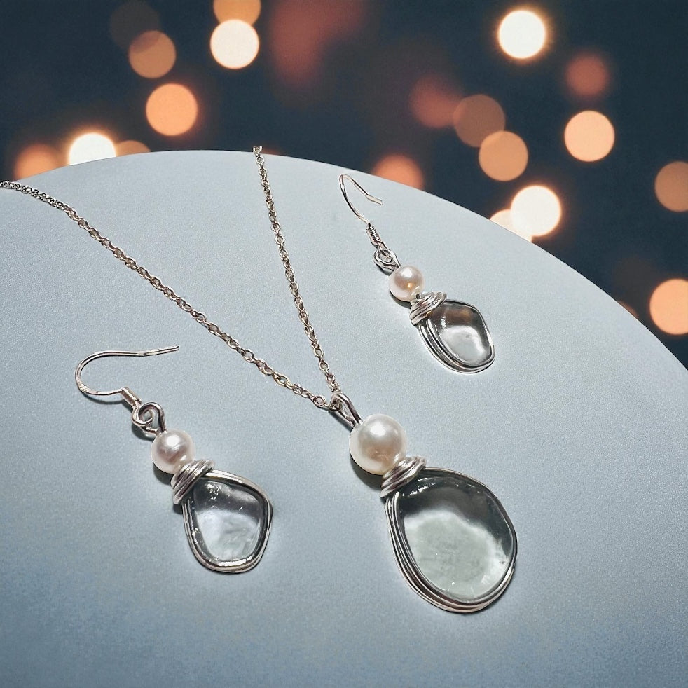 Dusky Grey Seaham Sea Glass Jewellery Set