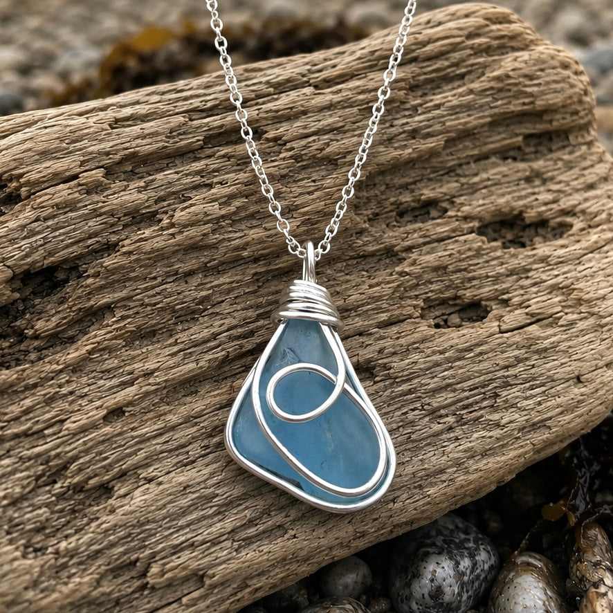 Mid Blue Seaham Sea Glass Pendant