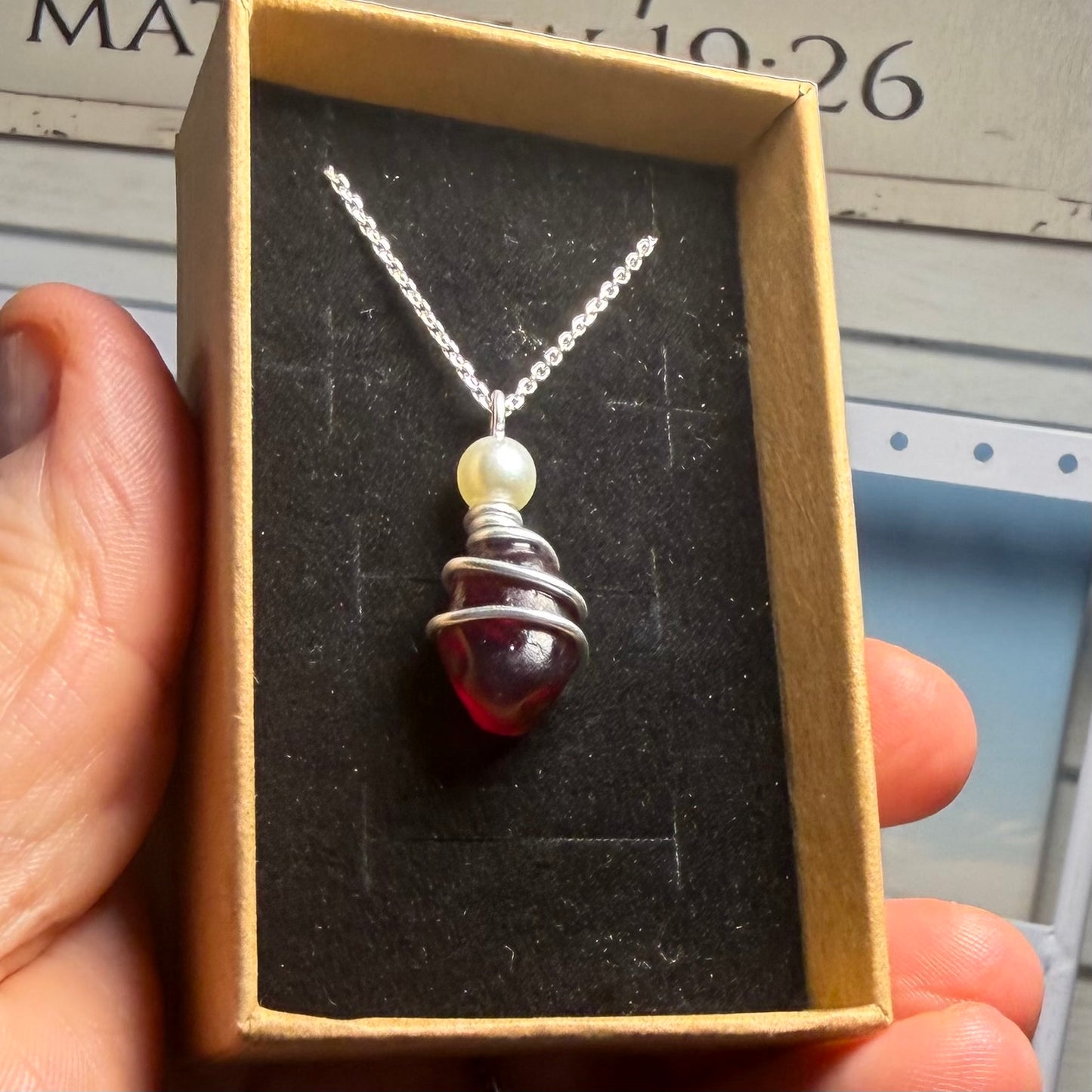 Rare Burgundy Red Seaham Sea Glass  Pendant