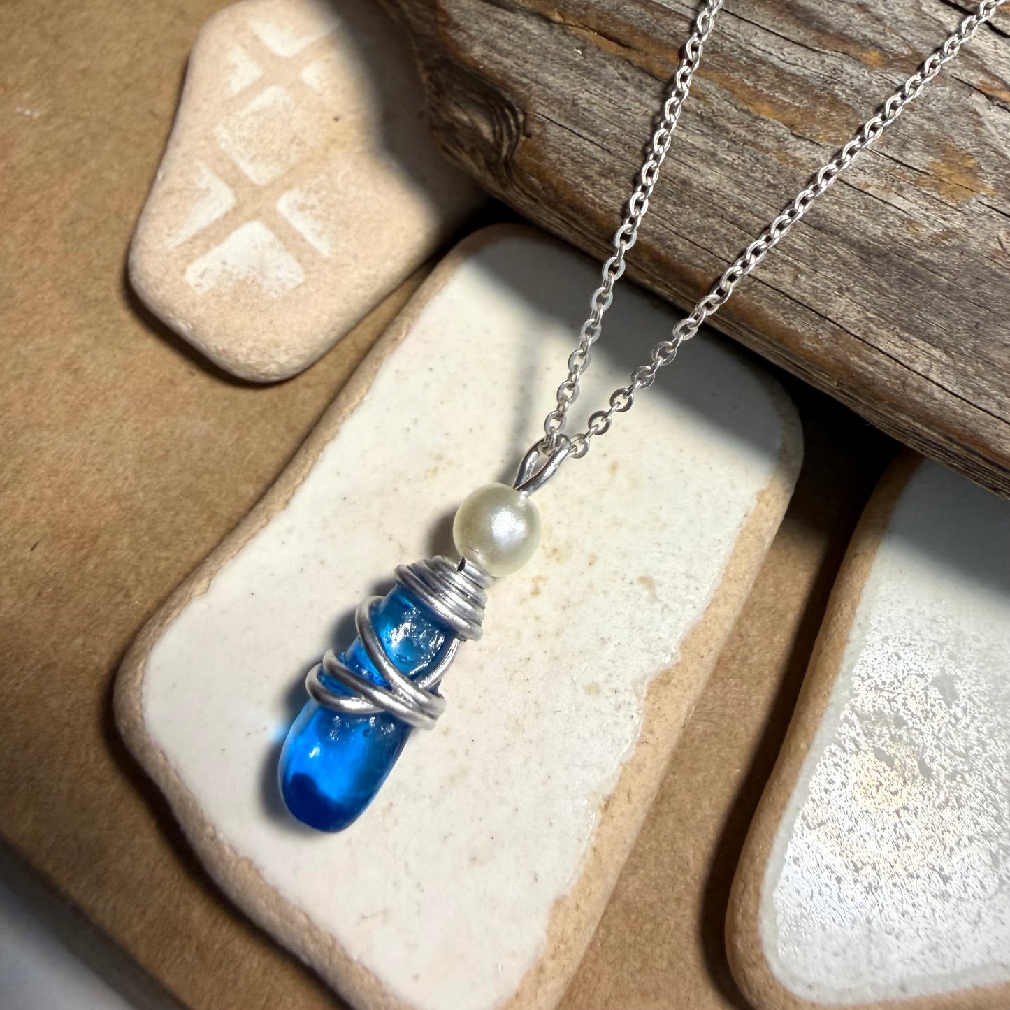 Blue Seaham Sea Glass Pendant