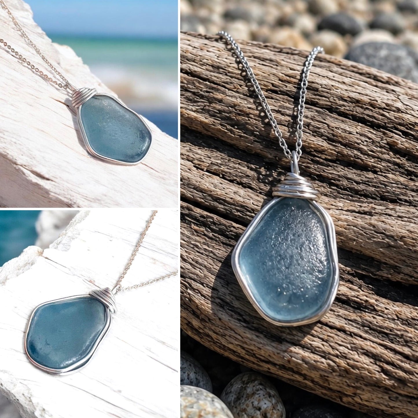 Large Dusky Blue Seaham Sea Glass Pendant