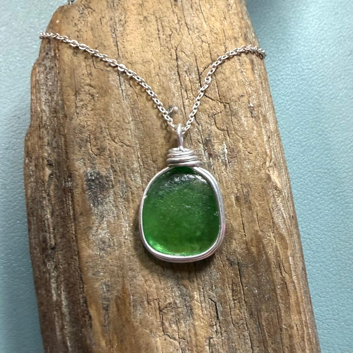 Bright Green Devon  Sea Glass Pendant