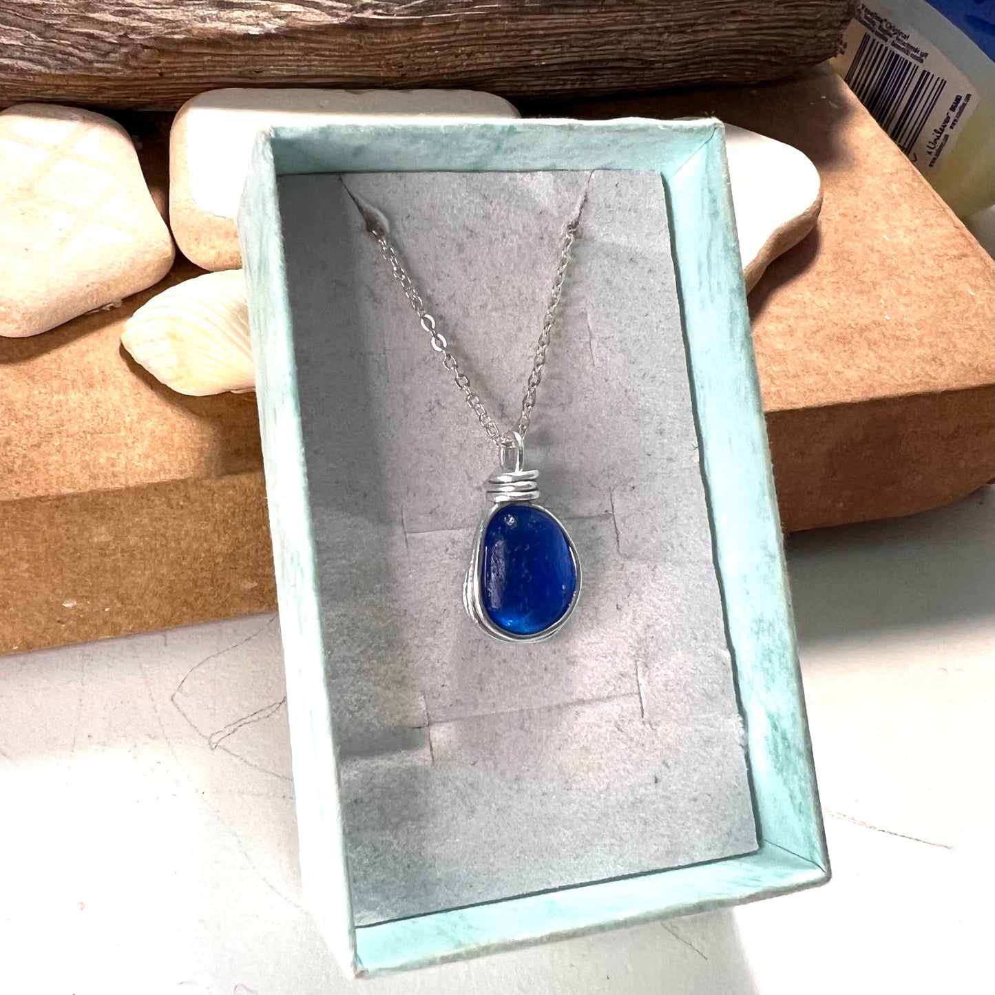 Mid Blue Seaham Sea Glass Pendant