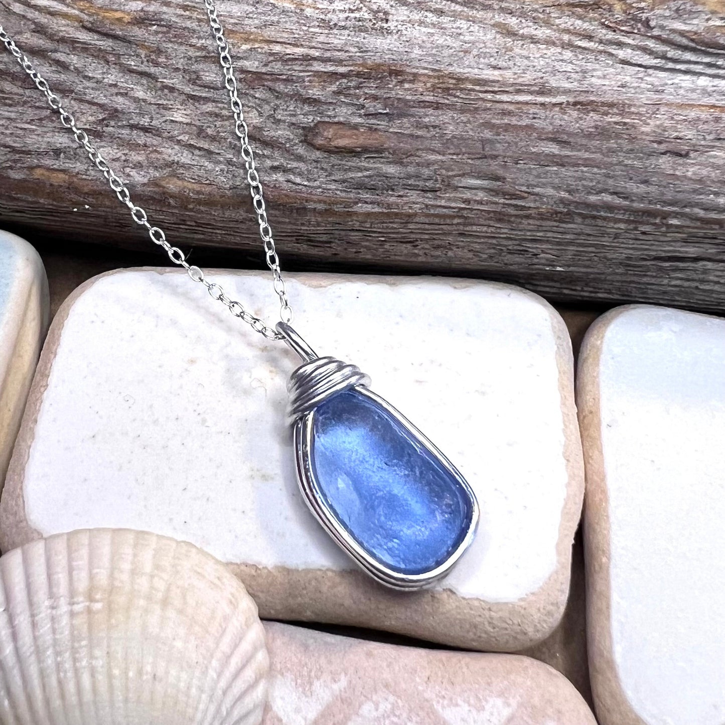 Light Cornflower Blue Seaham Sea Glass Pendant