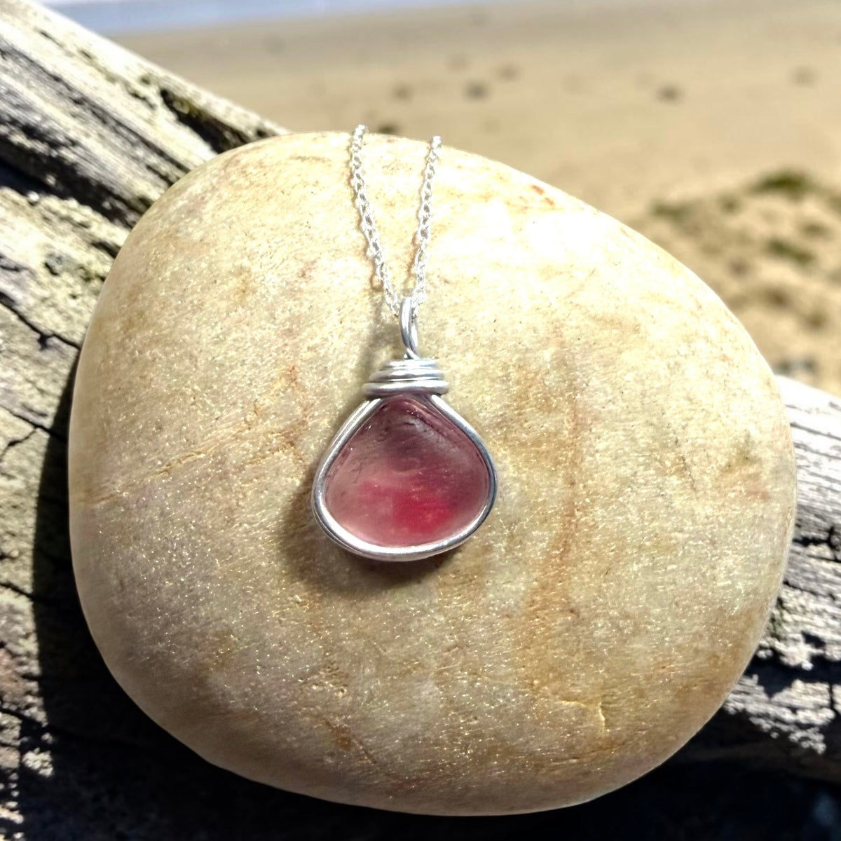 Rare Pale Pink Seaham Sea Glass Multi Pendant