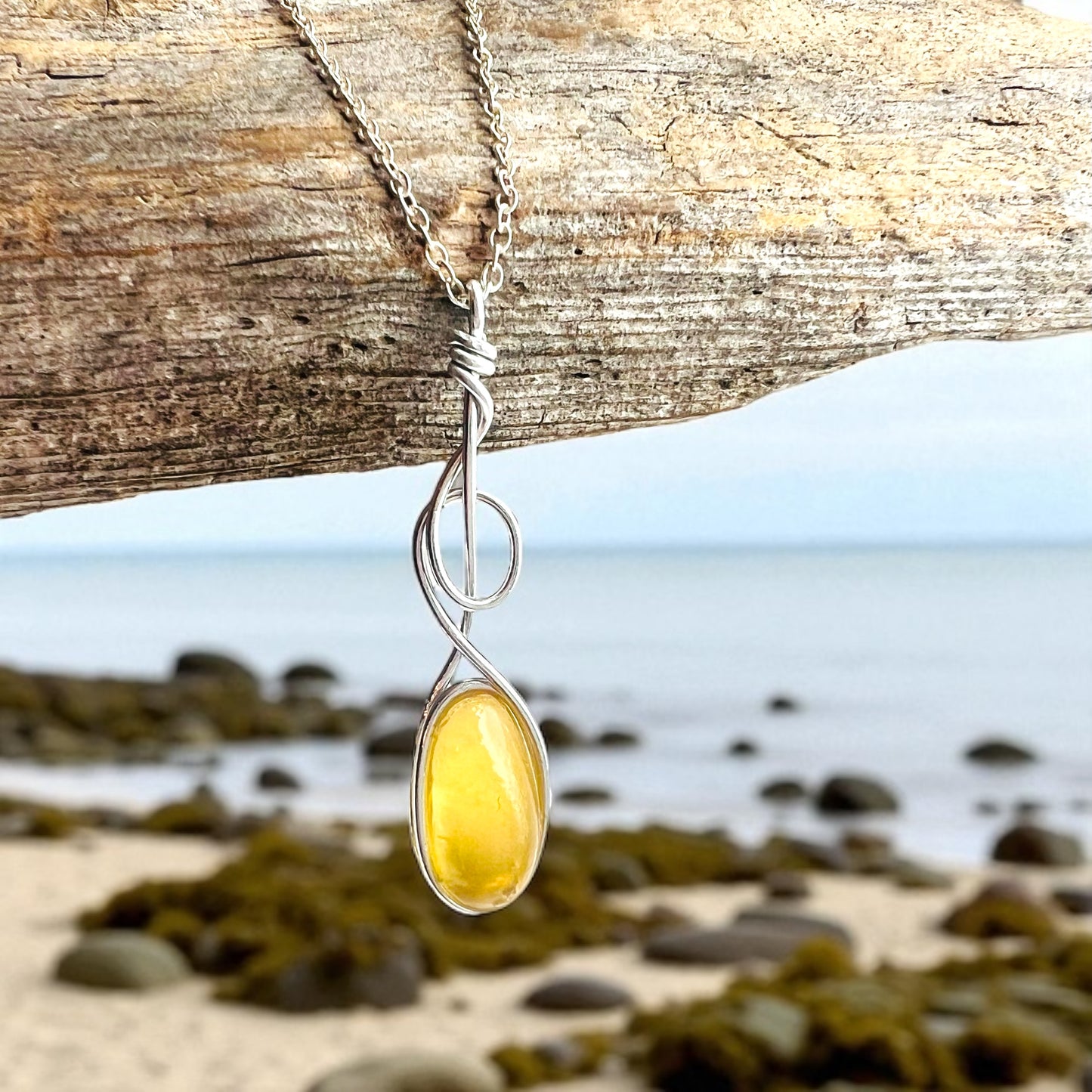 Swirly Yellow Seaham Sea Glass Pendant