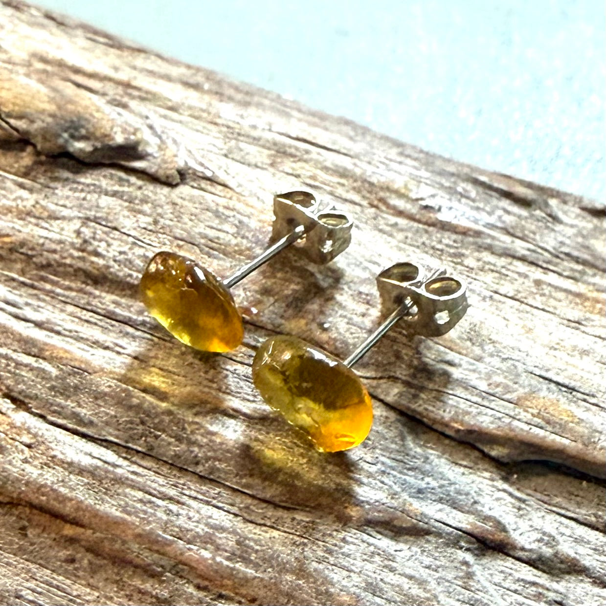 Yellow Seaham Glass Stud Earrings