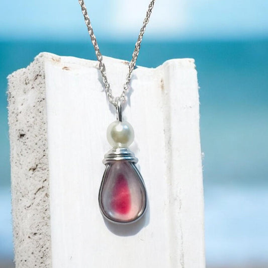Pale Pink & White Seaham Sea Glass Multi Pendant