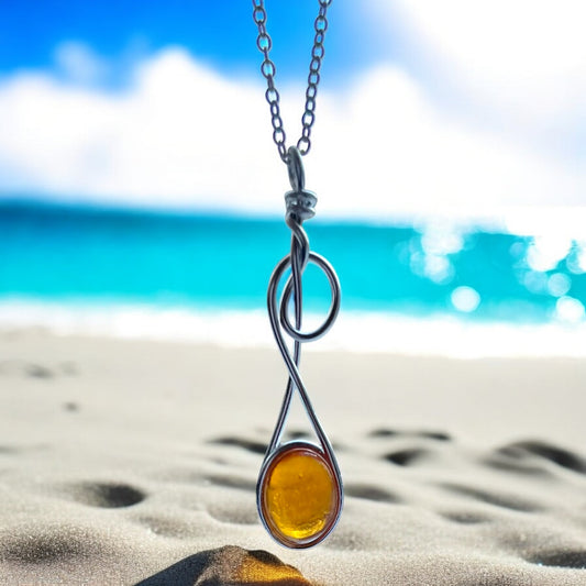 Very Rare Orange Seaham Sea Glass Swirly Pendant