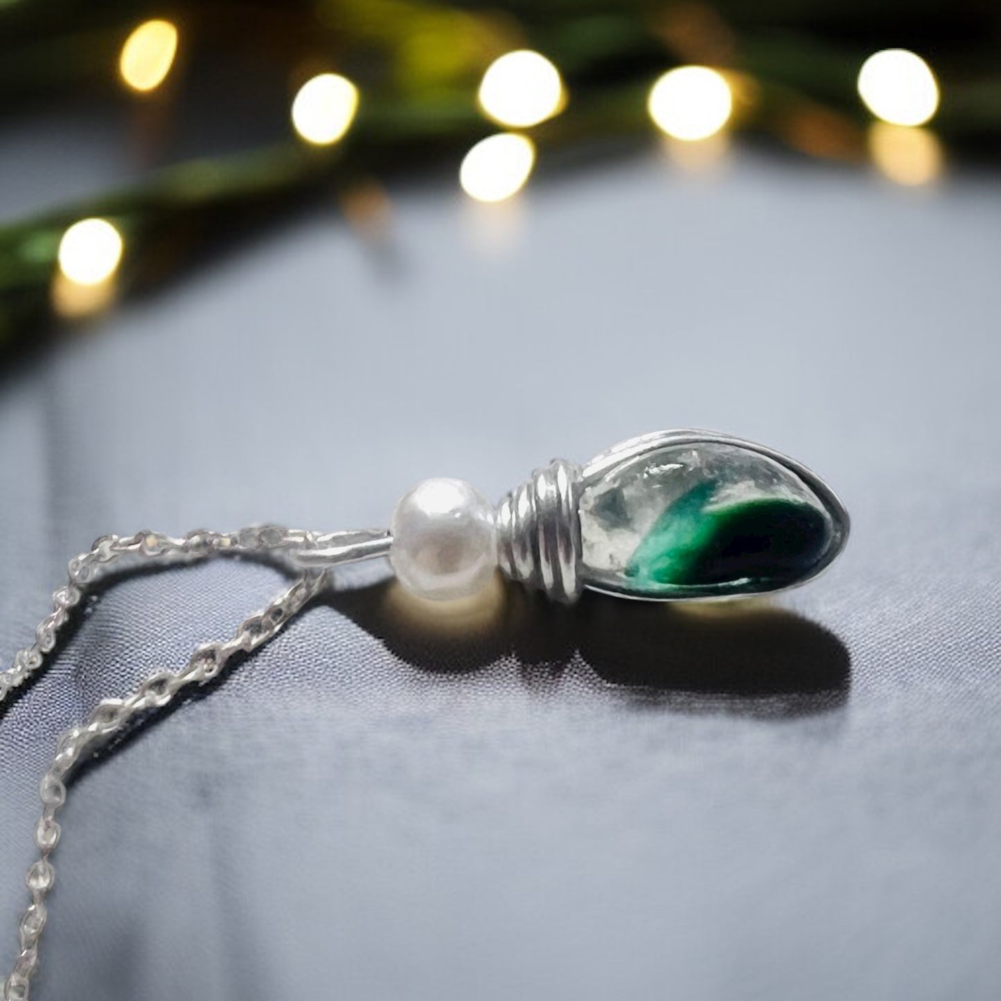 Seaham Sea Glass and Glass Pearl Pendant