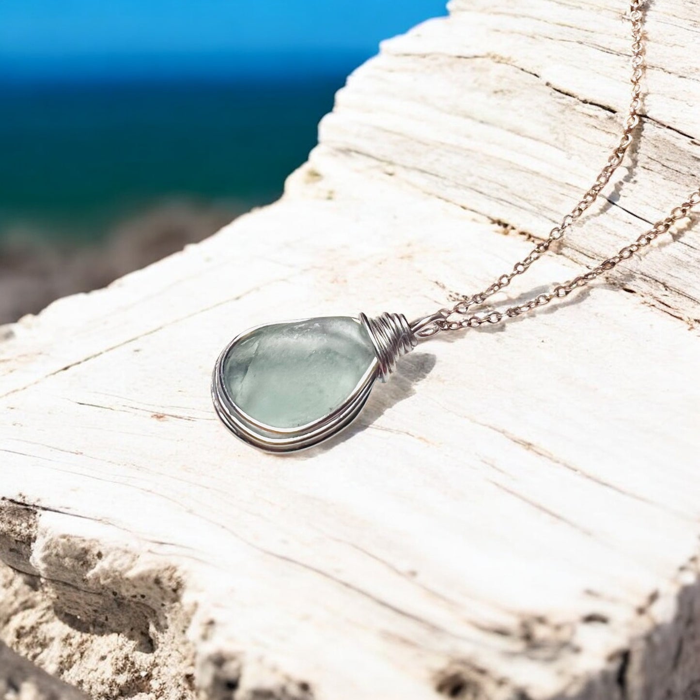 Pale Aqua Seaham Sea Glass Pendant