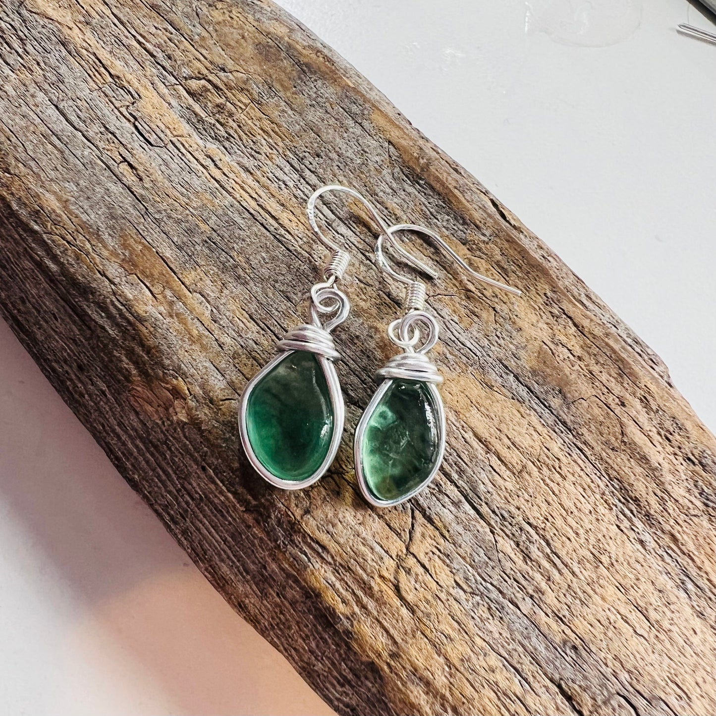 Turquoise Green Seaham Sea Glass Earrings