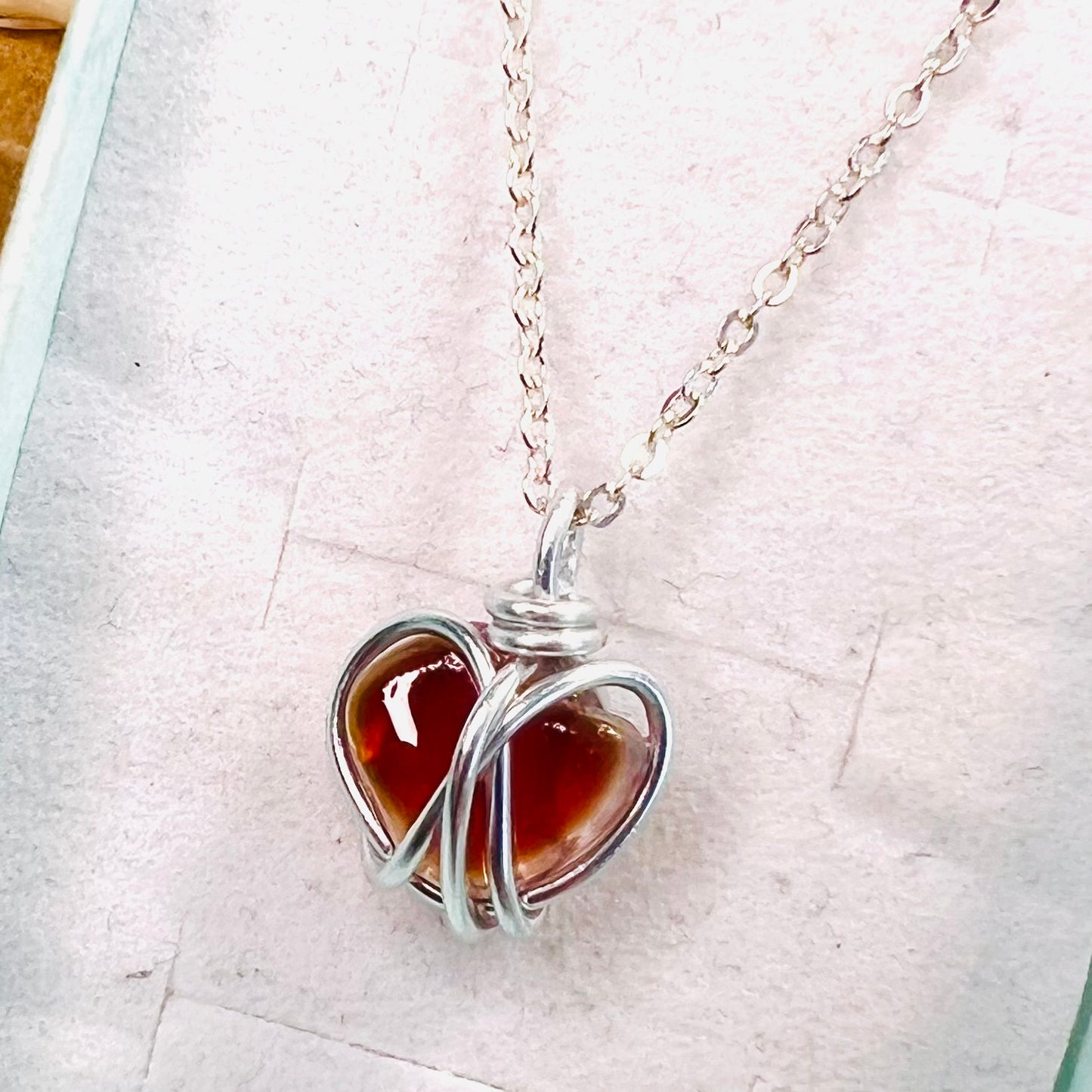 Small Rare Orange Tones Seaham Sea Glass Heart Pendant