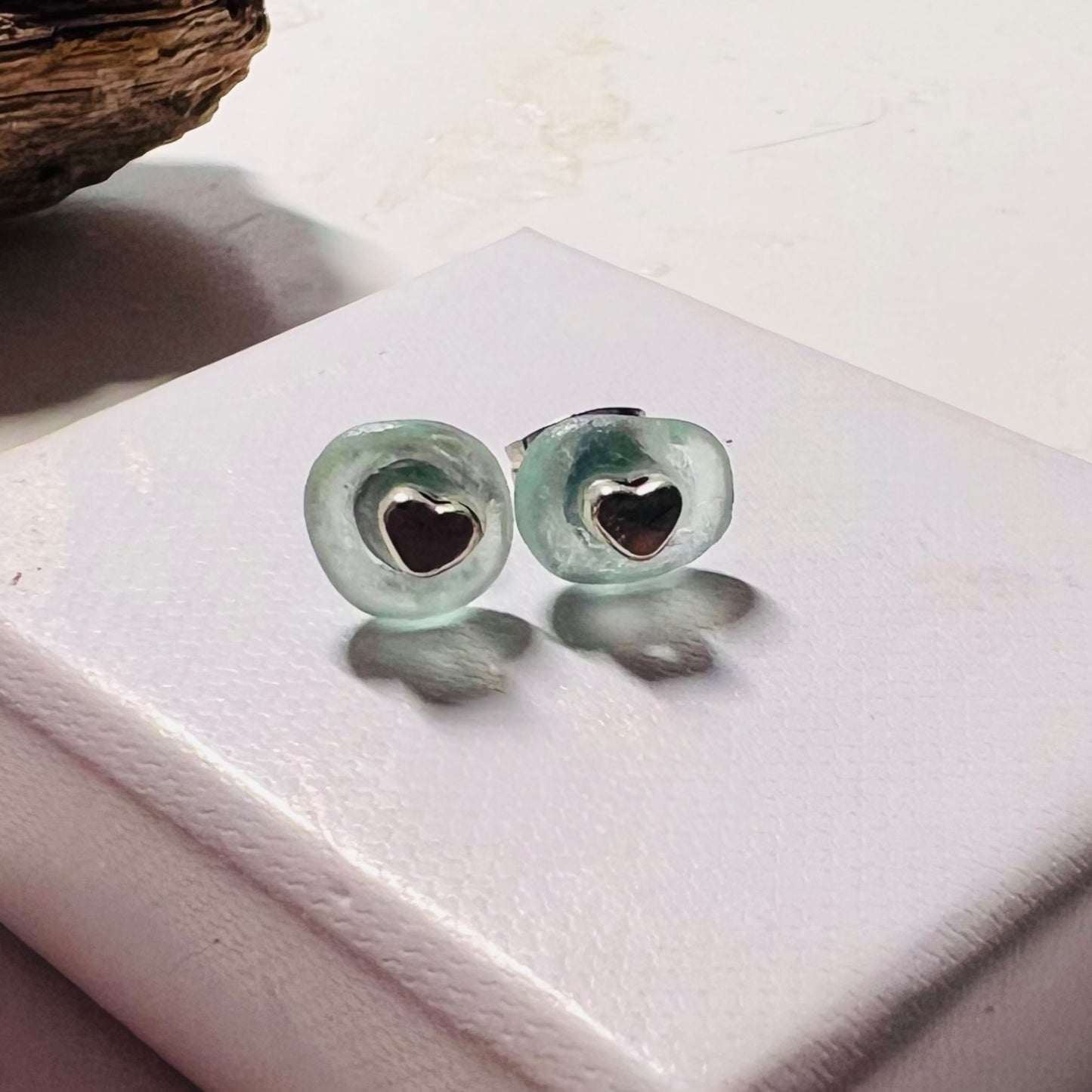 Cute Aqua Seaham Sea Glass Jewellery & Heart  Set