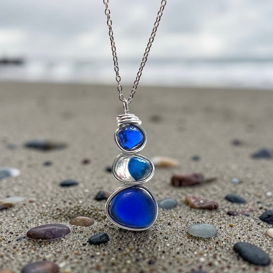 Blue Three Piece Seaham Sea Glass Pendant