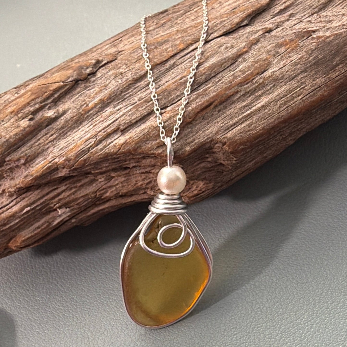 Large Rare Yellow Seaham Sea Glass Pendant
