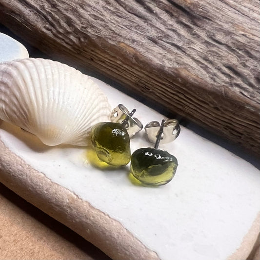 Green Seaham Sea Glass Stud Earrings