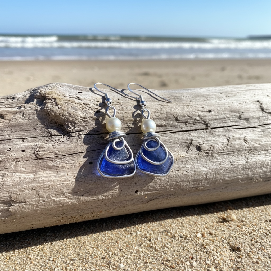 Blue Sea Glass Earrings