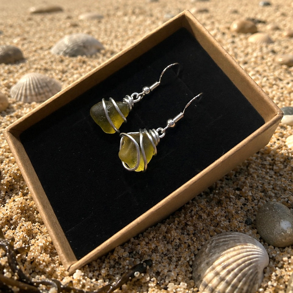 Yellow Seaham Sea Glass Earrings