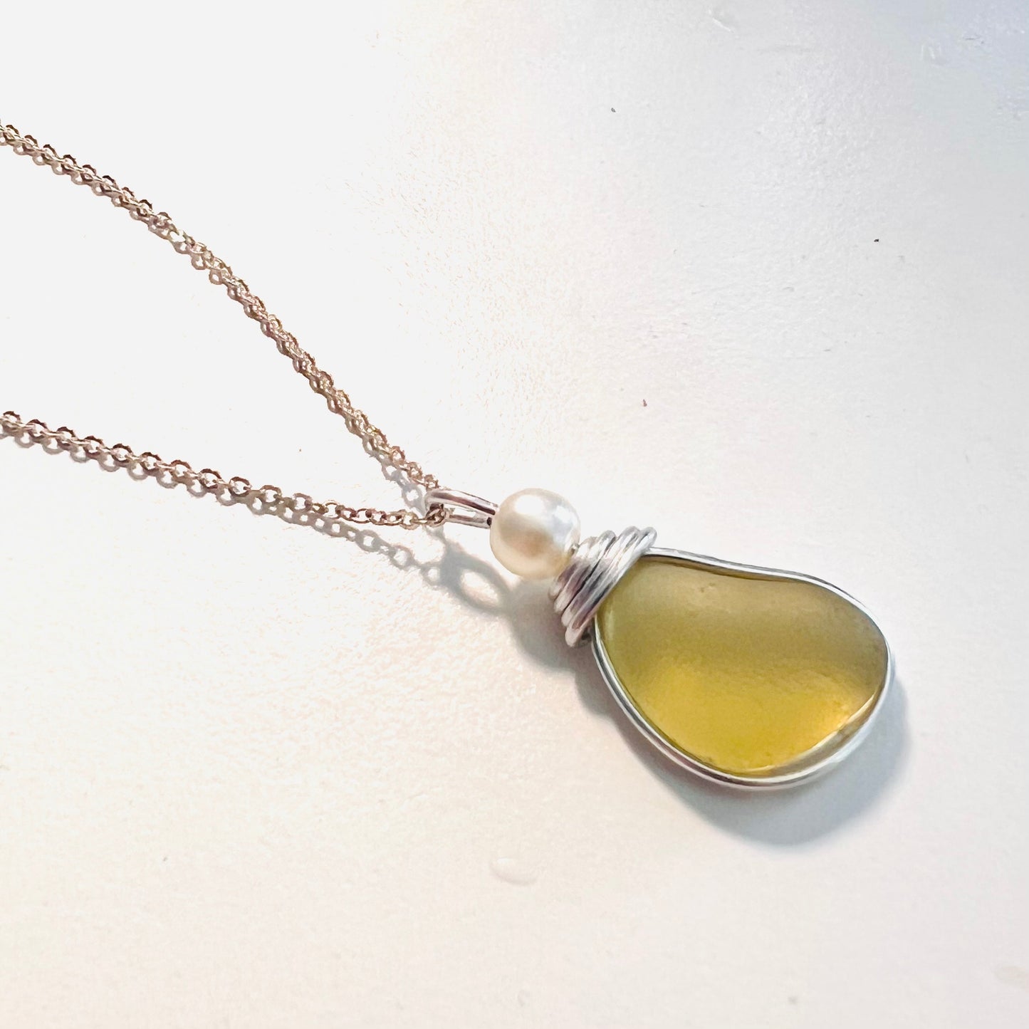 Rare Sunny Yellow Sea Glass Pendant