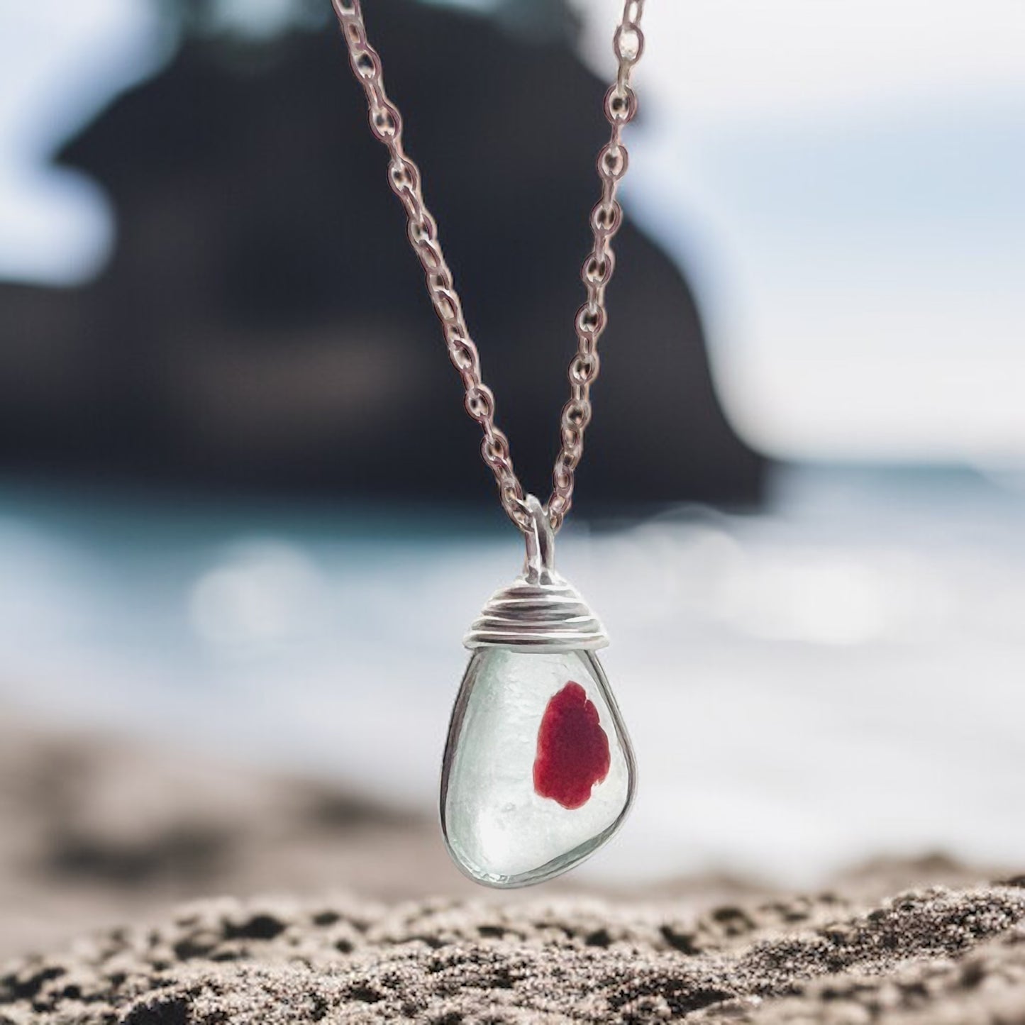 Deep Red Dot Seaham Sea Glass Multi Tone Pendant