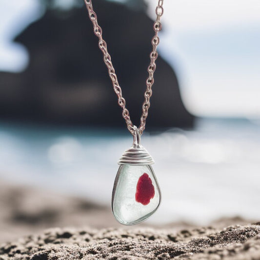 Deep Red Dot Seaham Sea Glass Multi Tone Pendant