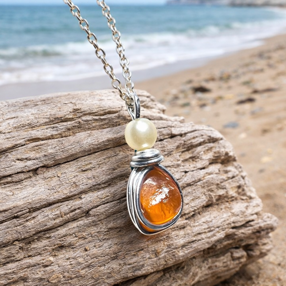 Very Rare Orange Small Seaham Sea Glass Multi Pendant