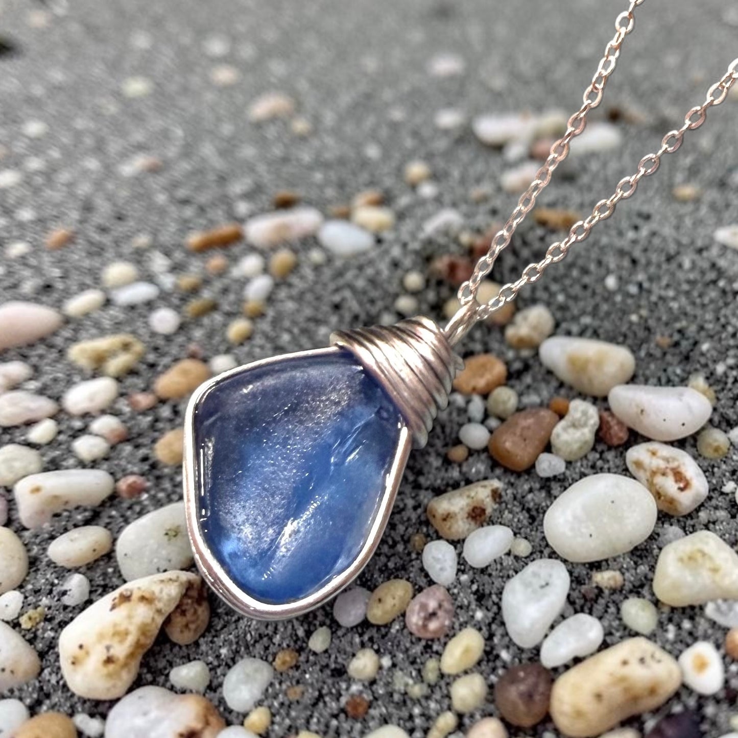 Mid Blue Seaham Sea Glass Pendant