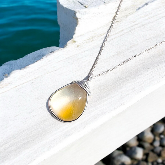 Yellow and White Seaham Sea Glass Multi Pendant